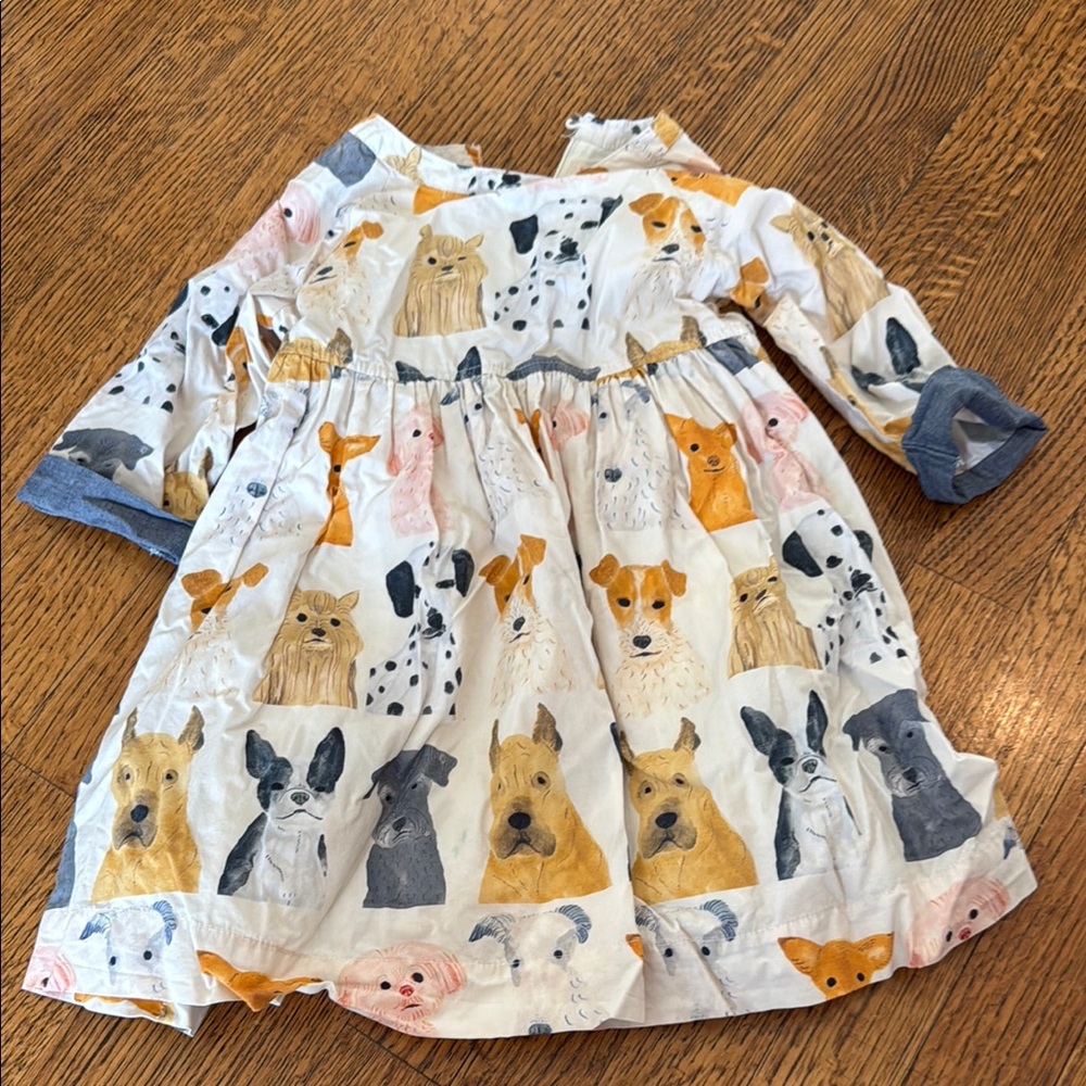 Baby/Toddler Dog Print Dress in White, Mustard & Gray